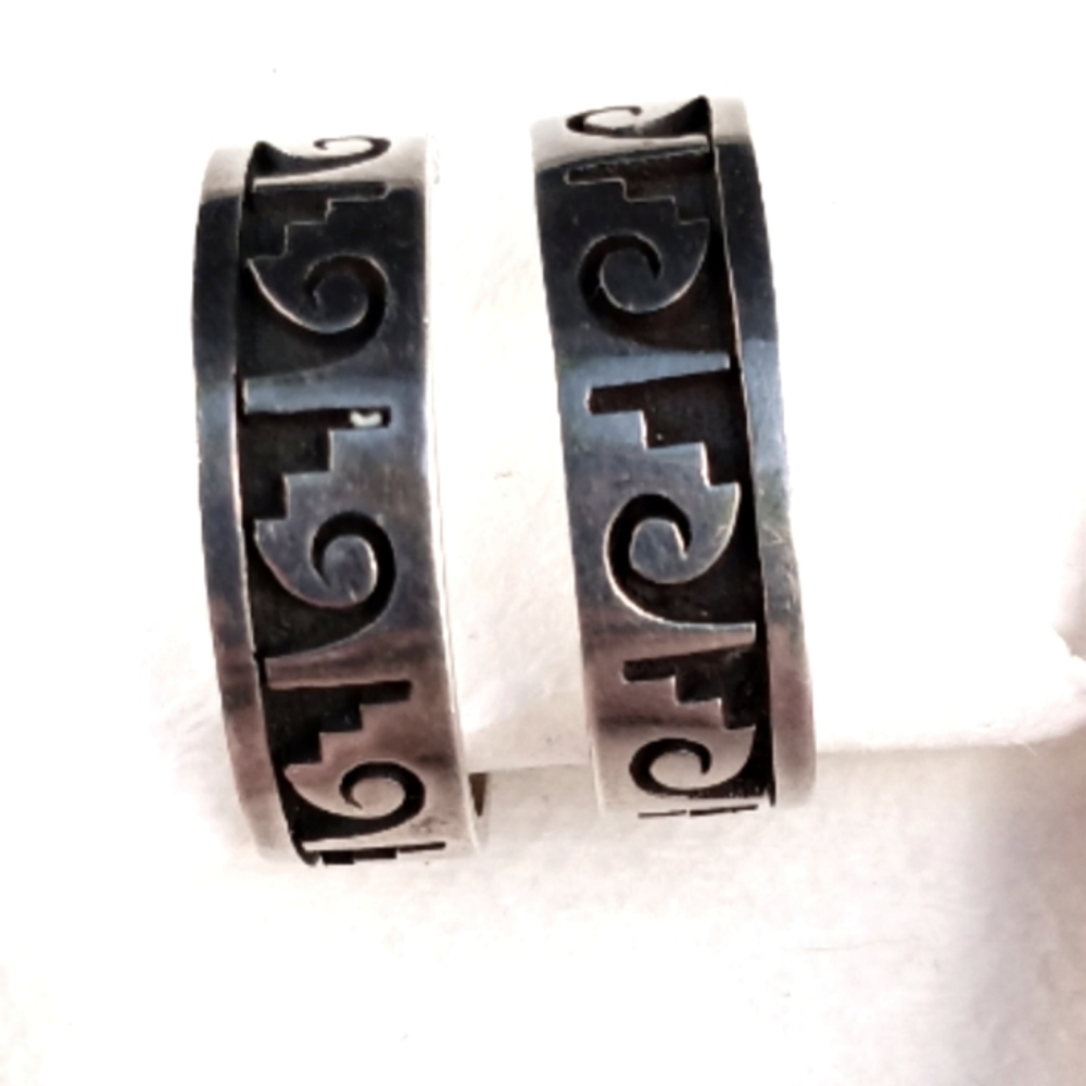 Signed Mitchell Sockyma Hopi Sterling Silver Hoop Earrings